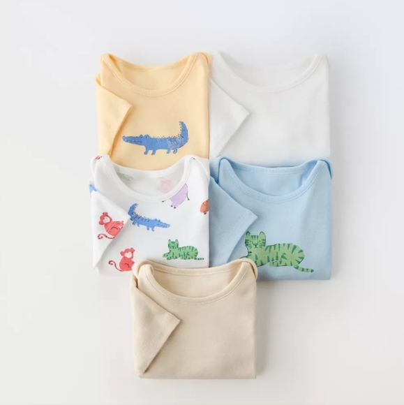 Nwt! Zara Kids Five Pack of Animal Bodysuits